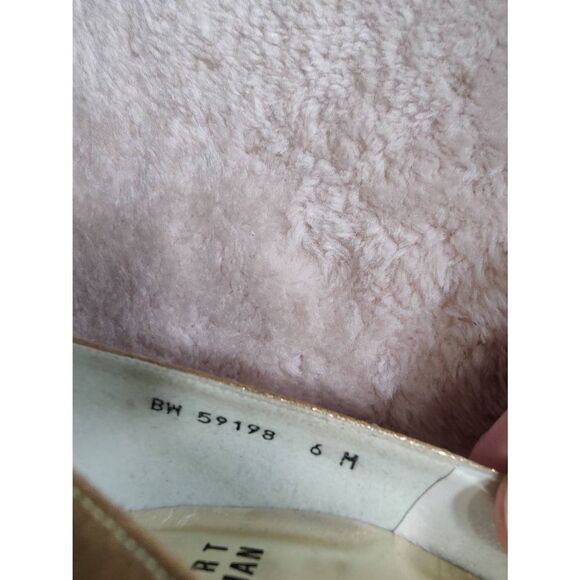 Stuart Weitzman gold satin rhinestone open toe pumps, size 6 medium - Picture 7 of 7